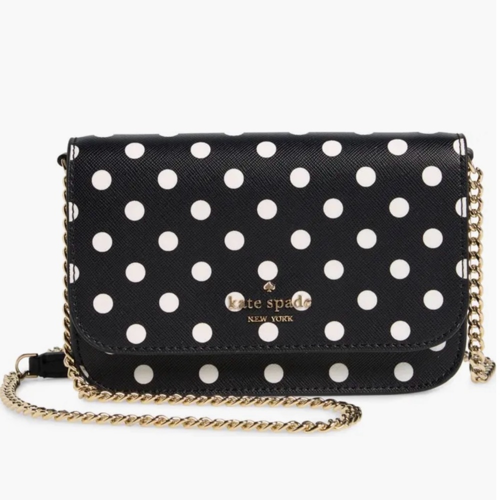 NWT Kate Spade Black & White Polka Dot Cheers Crossbody Bag